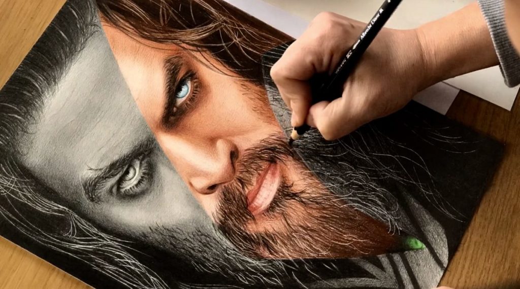 Drawing Aquaman - colored pencil parts