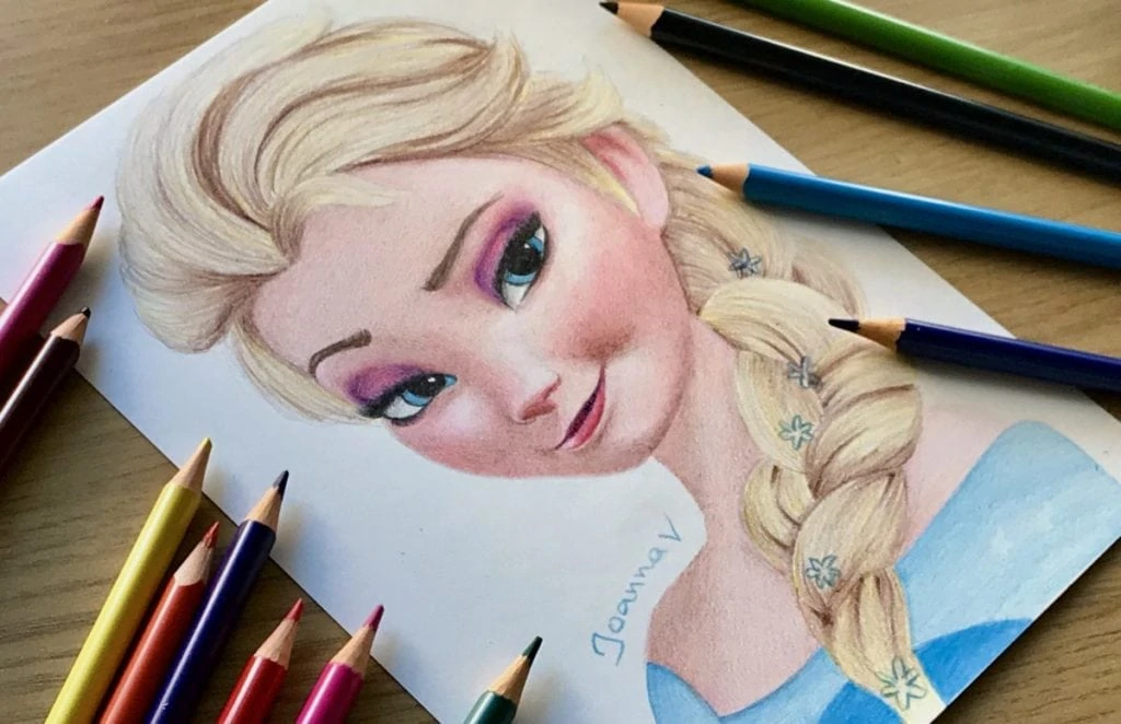 Drawing Elsa with my kid’s pencils