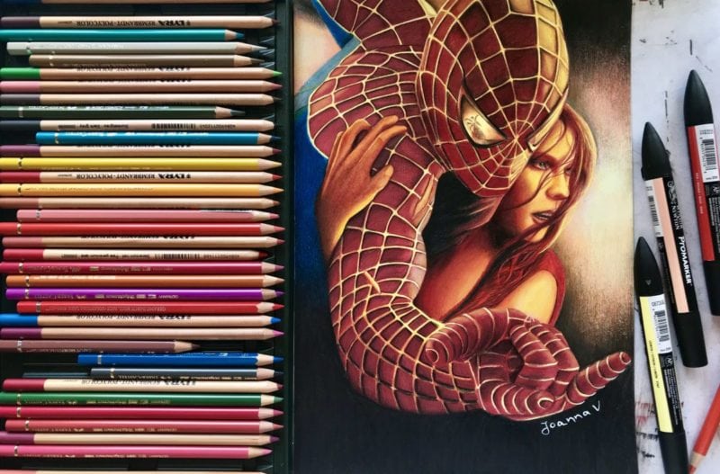 Mixed media drawing of Spider-Man